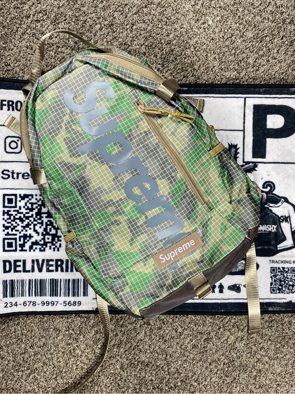 Supreme Green Camo Backpack with Reflective Logo